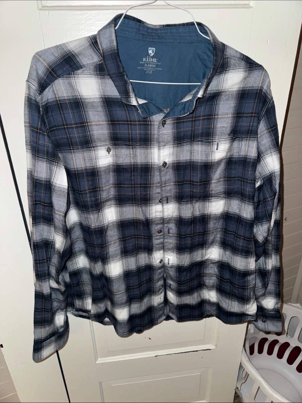 Kuhl Men's Navy Plaid Button-Up Jacket XL Hiking Flannel Shirt